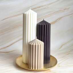 Vanilla Sandalwood Large Tall Ribbed Scented Pillar Candles - Wedding Decor - thumbnail 1