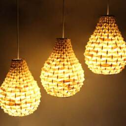 Gourd Bamboo Chandelier Rustic Pendant Lighting, 3 Lamp Holders - thumbnail 2