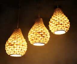 Gourd Bamboo Chandelier Rustic Pendant Lighting, 3 Lamp Holders