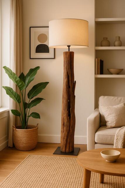 Reclaimed Solid Wood Floor Lamp - Sculptural Standing Light, Rustic Home Decor - image 1