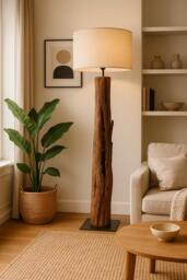 Reclaimed Solid Wood Floor Lamp - Sculptural Standing Light, Rustic Home Decor