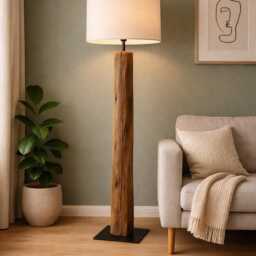 Reclaimed Solid Wood Floor Lamp - Sculptural Standing Light, Rustic Home Decor - thumbnail 2
