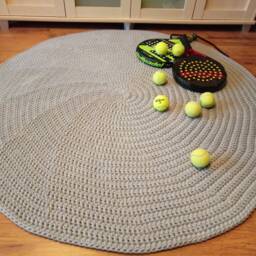 Handmade Cotton Chunky Crochet Rug, Gray Silver, 135 cm - 53 In - thumbnail 3