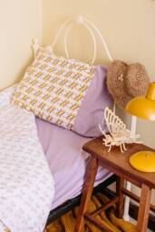 Reversible Duvet/ Bedding Set in Organic Cotton 300Tc. Handprinted Using Azo Free Dyes. Lilac Yellow