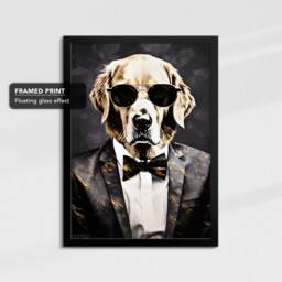 Golden Retriever Suit Bowtie Glasses Painting Framed Poster Print & Canvas Wall Decor Art Bedroom Home Interior Funny Dog Lover Gift - thumbnail 2