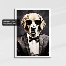Golden Retriever Suit Bowtie Glasses Painting Framed Poster Print & Canvas Wall Decor Art Bedroom Home Interior Funny Dog Lover Gift - thumbnail 3
