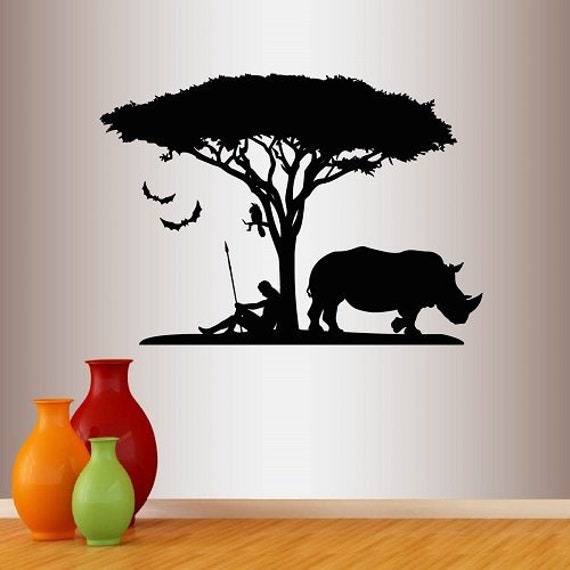 In-Style Decals Wall Vinyl Decal Decor Art Sticker Africa Savannah Hunter Zulu Savage Spear Tree Rhinoceros Bat Safari Removable Design 377 - image 1