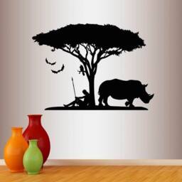 In-Style Decals Wall Vinyl Decal Decor Art Sticker Africa Savannah Hunter Zulu Savage Spear Tree Rhinoceros Bat Safari Removable Design 377 - thumbnail 1