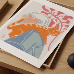 Print Illustration No Face & Cat, Poster Wall Art Cat Inspired Of Matisse - thumbnail 3