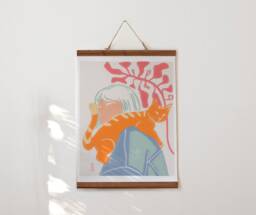 Print Illustration No Face & Cat, Poster Wall Art Cat Inspired Of Matisse - thumbnail 1