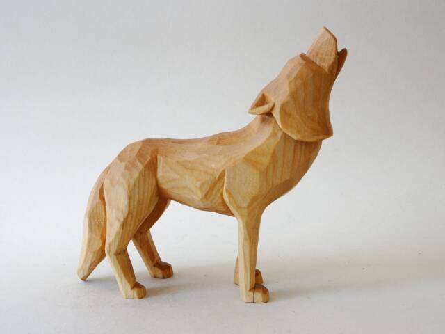 Howling Wolf Wood Carving - Hand Carved Wooden Sculpture Wildlife Decor Rustic Cabin Art Handmade Figurine - image 1