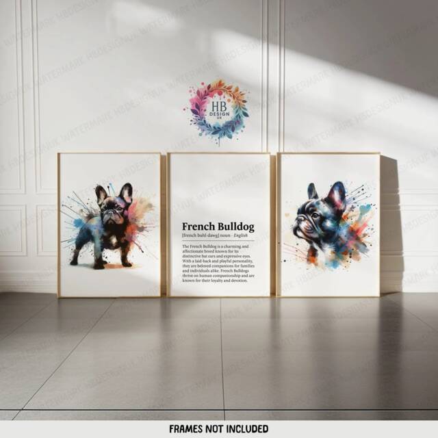 French Bulldog Dog Prints - Set Of 3 Posters - Watercolor Definition Wall Art Colourful Painting Room Decor Dogs Pet Artwork Gift - image 1