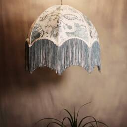 Embroidered Linen Lampshade Duck Egg Floral, Handmade With Fringe - thumbnail 3