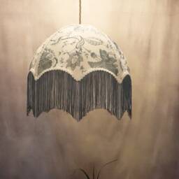 Embroidered Linen Lampshade Duck Egg Floral, Handmade With Fringe - thumbnail 2