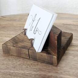 Rustic Reclaimed Wood Business Card Holder Industrial Office Decor - thumbnail 3