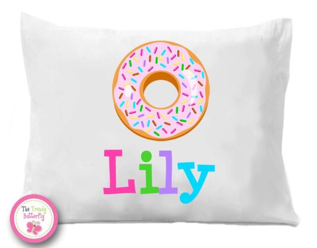 Personalized Donut Pillow Case, Sprinkled Donuts Kids Bedding - image 1