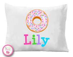 Personalized Donut Pillow Case, Sprinkled Donuts Kids Bedding - thumbnail 1