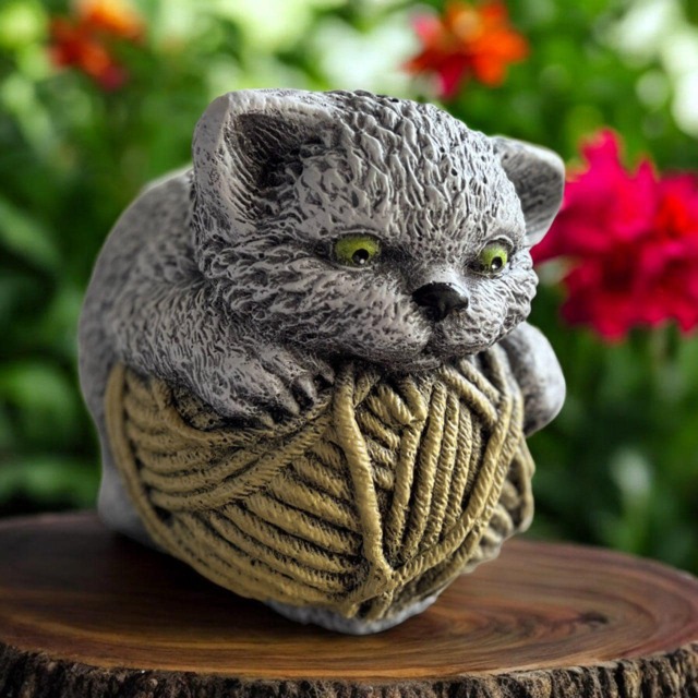 Concrete Kitten Statue Stone Cat On Yarn Ball Figurine Cement Pet Memorial Sculpture Outdoor Garden Ornament Cute Kitty Lover Gift Decor - image 1