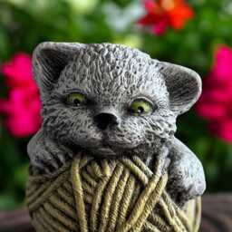 Concrete Kitten Statue Stone Cat On Yarn Ball Figurine Cement Pet Memorial Sculpture Outdoor Garden Ornament Cute Kitty Lover Gift Decor - thumbnail 2