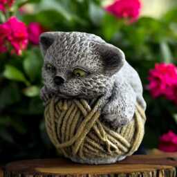 Concrete Kitten Statue Stone Cat On Yarn Ball Figurine Cement Pet Memorial Sculpture Outdoor Garden Ornament Cute Kitty Lover Gift Decor - thumbnail 3