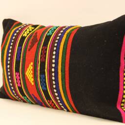 Vintage Turkish Kilim Lumbar Pillow, Boho Cushion Cover - 12x20 - thumbnail 3