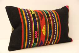 Vintage Turkish Kilim Lumbar Pillow, Boho Cushion Cover - 12x20