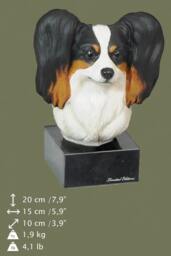 Papillon, Dog Marble Statue, Painted, Limited Edition, Make Your Own Artdog. Made Of Cold Cast Bronze. Perfect Gift. Limited Edition