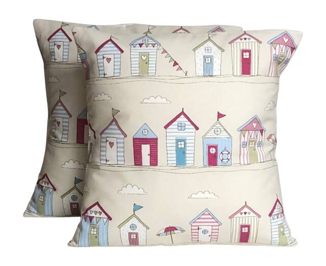 Beach Huts Cushion Covers Fryetts Coastal Decor - Set Of 2 16 - image 1
