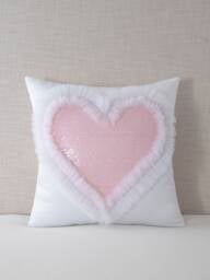 Pink Sequin Unicorn Heart Pillow - Made To Order 18x18, 20x20 - thumbnail 1