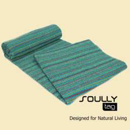 Turquoise Blue Throw Cotton Blanket - Durable Sofa Cover Boho Bedspread Portuguese Woven Recycled Sustainable Modern Traditional Decor - thumbnail 4
