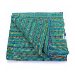 Turquoise Blue Throw Cotton Blanket - Durable Sofa Cover Boho Bedspread Portuguese Woven Recycled Sustainable Modern Traditional Decor - thumbnail 3