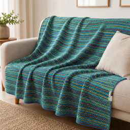 Turquoise Blue Throw Cotton Blanket - Durable Sofa Cover Boho Bedspread Portuguese Woven Recycled Sustainable Modern Traditional Decor - thumbnail 2