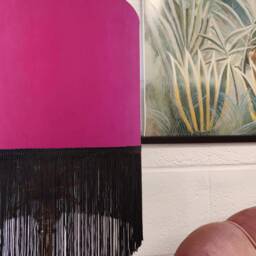 Pink Fringed Lampshade in Velvet With Black Fringe - thumbnail 2