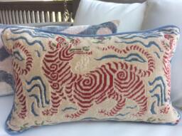 Clarence House Tibet Dragon Pillow Cover, Blue Velvet Back - thumbnail 1