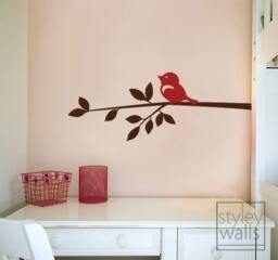 Bird & Branch Wall Decal, Cute On A Vinyl Nursery Sticker For Kids Room Decor - thumbnail 1