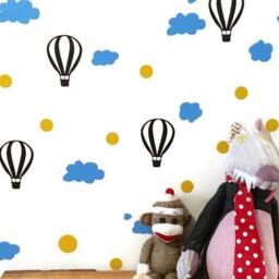 Hot Air Balloon Wall Decals With Clouds & Dots - Nursery Stickers Kids Room Art Peel & Stick Vinyl Free Shipping - thumbnail 2
