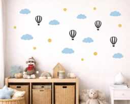 Hot Air Balloon Wall Decals With Clouds & Dots - Nursery Stickers Kids Room Art Peel & Stick Vinyl Free Shipping - thumbnail 1