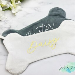 Personalised Dog Bone Christmas Stocking Animal Pet Gift Presents Santa Velvet Glitter Grey White Name Family Boxing Day Eve Fireplace - thumbnail 3