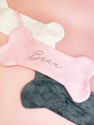 Personalised Dog Bone Christmas Stocking Animal Pet Gift Presents Santa Velvet Glitter Grey White Name Family Boxing Day Eve Fireplace