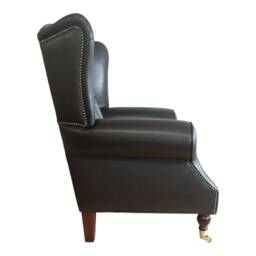 Wingback Fireside Chair Grey Plaid & Faux Snakeskin, Queen Anne Style - thumbnail 3