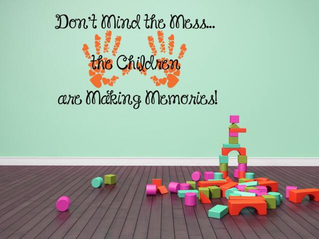 Handprint Wall Art, Making Memories Decal, Playroom Design, Heart Decor, Childhood Mess Sign, Teacher Gift, Saying - image 1
