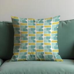 Retro Geometric Cushion Cover, Teal & Yellow Abstract Pattern Pillow Case, Mid-Century Modern Throw Living Room Decor