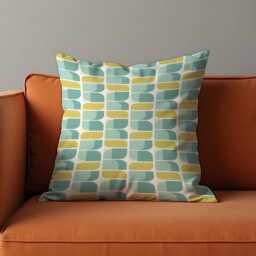 Retro Geometric Cushion Cover, Teal & Yellow Abstract Pattern Pillow Case, Mid-Century Modern Throw Living Room Decor - thumbnail 4