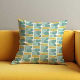 Retro Geometric Cushion Cover, Teal & Yellow Abstract Pattern Pillow Case, Mid-Century Modern Throw Living Room Decor - thumbnail 3