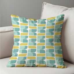 Retro Geometric Cushion Cover, Teal & Yellow Abstract Pattern Pillow Case, Mid-Century Modern Throw Living Room Decor - thumbnail 2