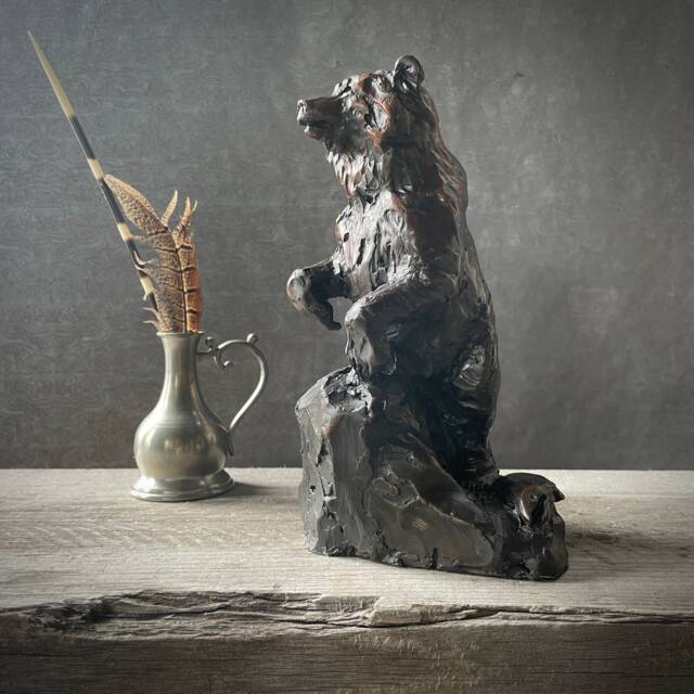Hand Cast Bronze Grizzly Bear Sculpture With Salmon Original Metal Art By Kindrie Grove - image 1