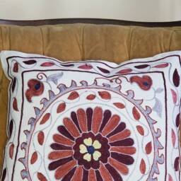 Suzani Pillow Case, Cushion Cover, Embroidered Crocheted Pillow, Handmade - thumbnail 2