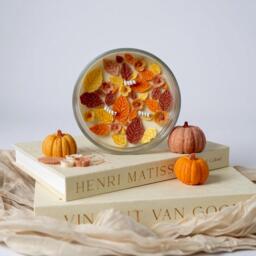 3 Wick Large Autumn Fall Candle, Pumpkin Spice Scented Candle, Fall Table Decor, Hygge Candle Gift For Her, Pumpkin Home Decor, Autumn Leaves - thumbnail 1