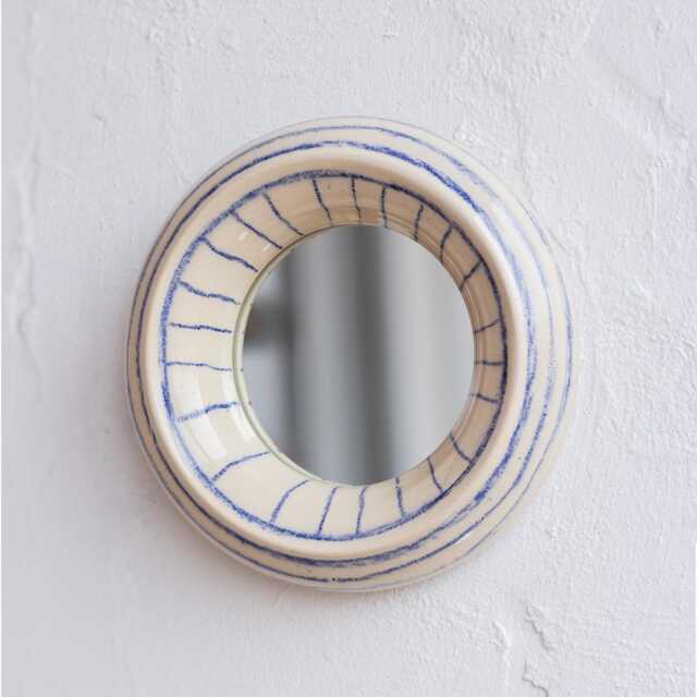 Wall Mirror Ceramic Small Wall Round Vanity Funky Art Sculpture, Beach House Decor - image 1