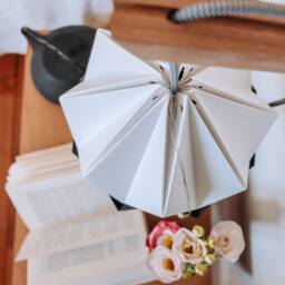 Origami Wall Lighting Fixture - Wooden Bracket With Paper Pendant Light - thumbnail 3